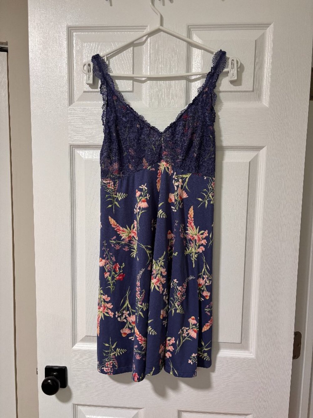 Floral Lace Slip Dress | Lace Trim Babydoll Mini Dress (Large)